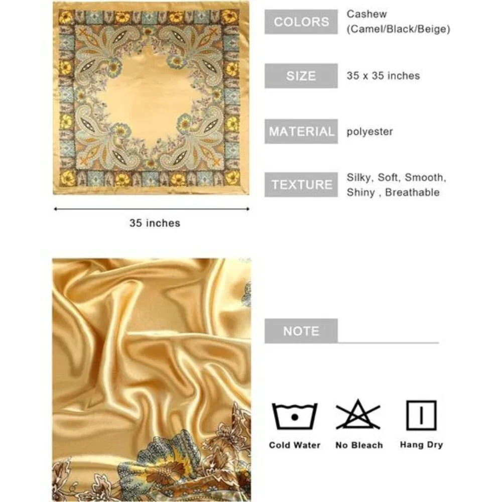 Womens Satin Head Scarf 3 Pcs Large Square Silk Feeling Hair Wrap Bandana